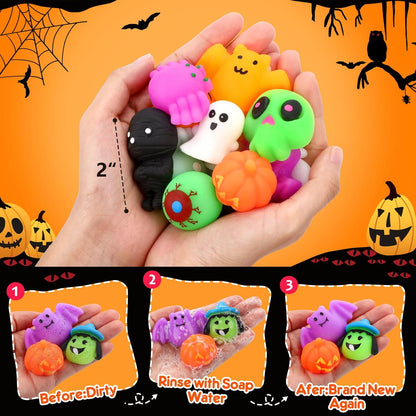 OCATO 50Pcs Halloween Squishy Collection with Pumpkin Bucket – Surprise Holiday Gift for Kids from Grandparents