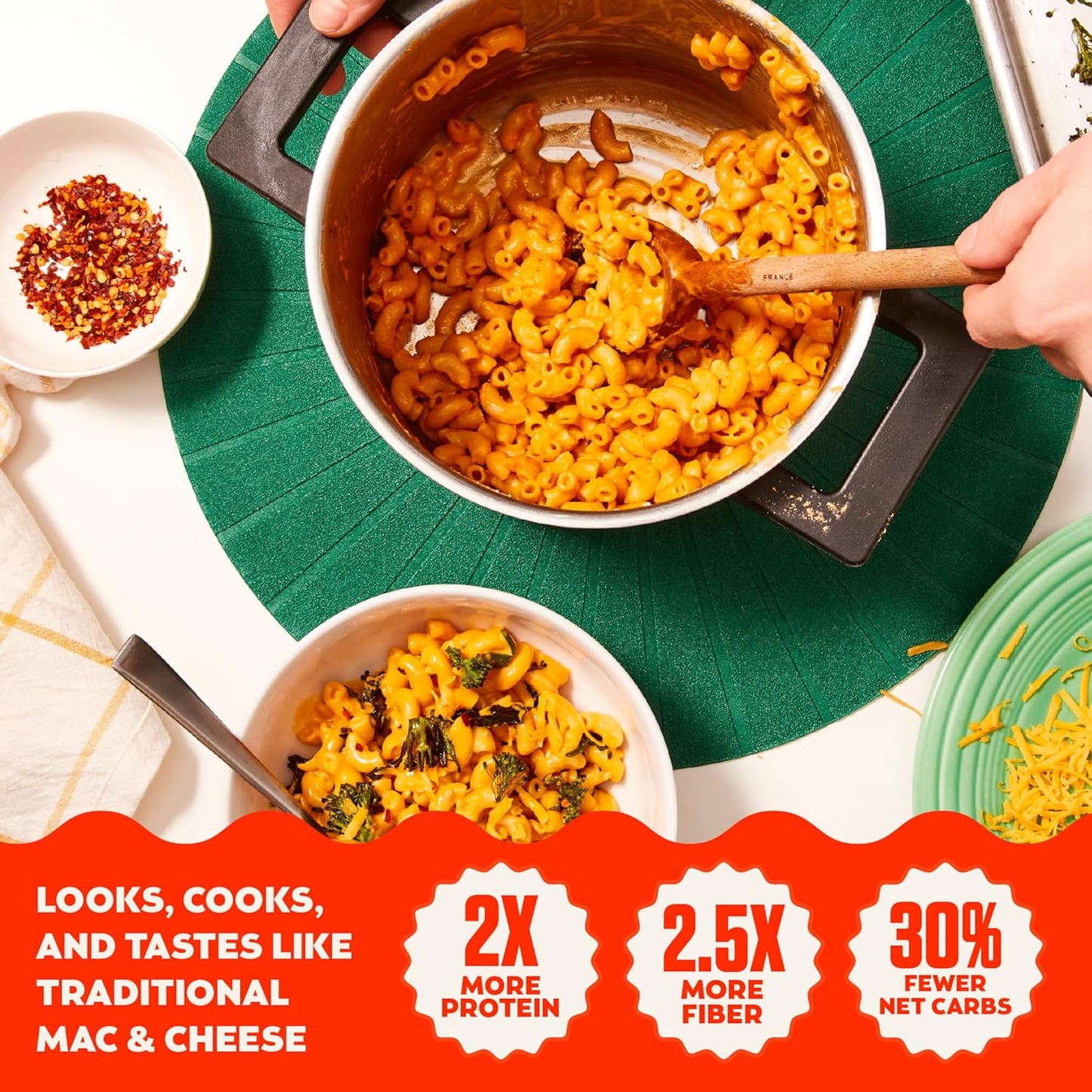 30% fewer carbohydrates compared to standard wheat mac and cheese