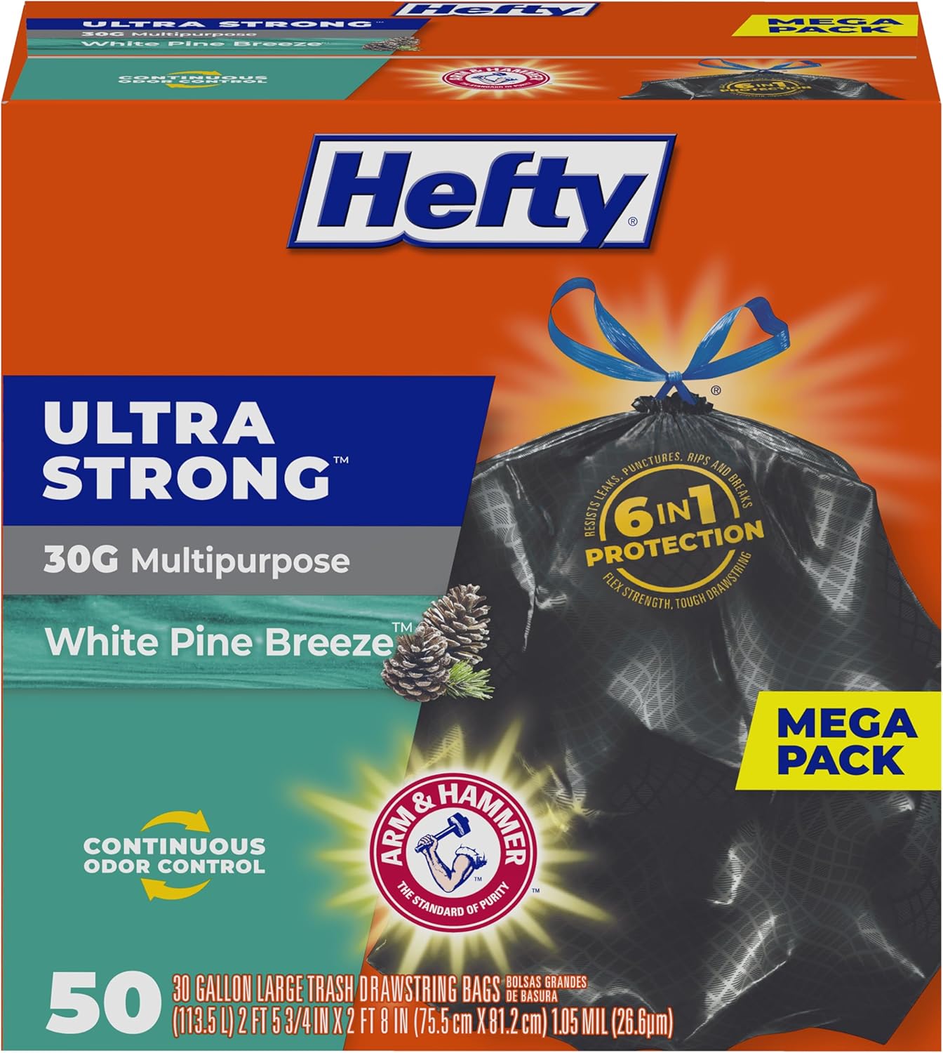 30-gallon large-capacity format sized for big kitchen cans and outdoor bins