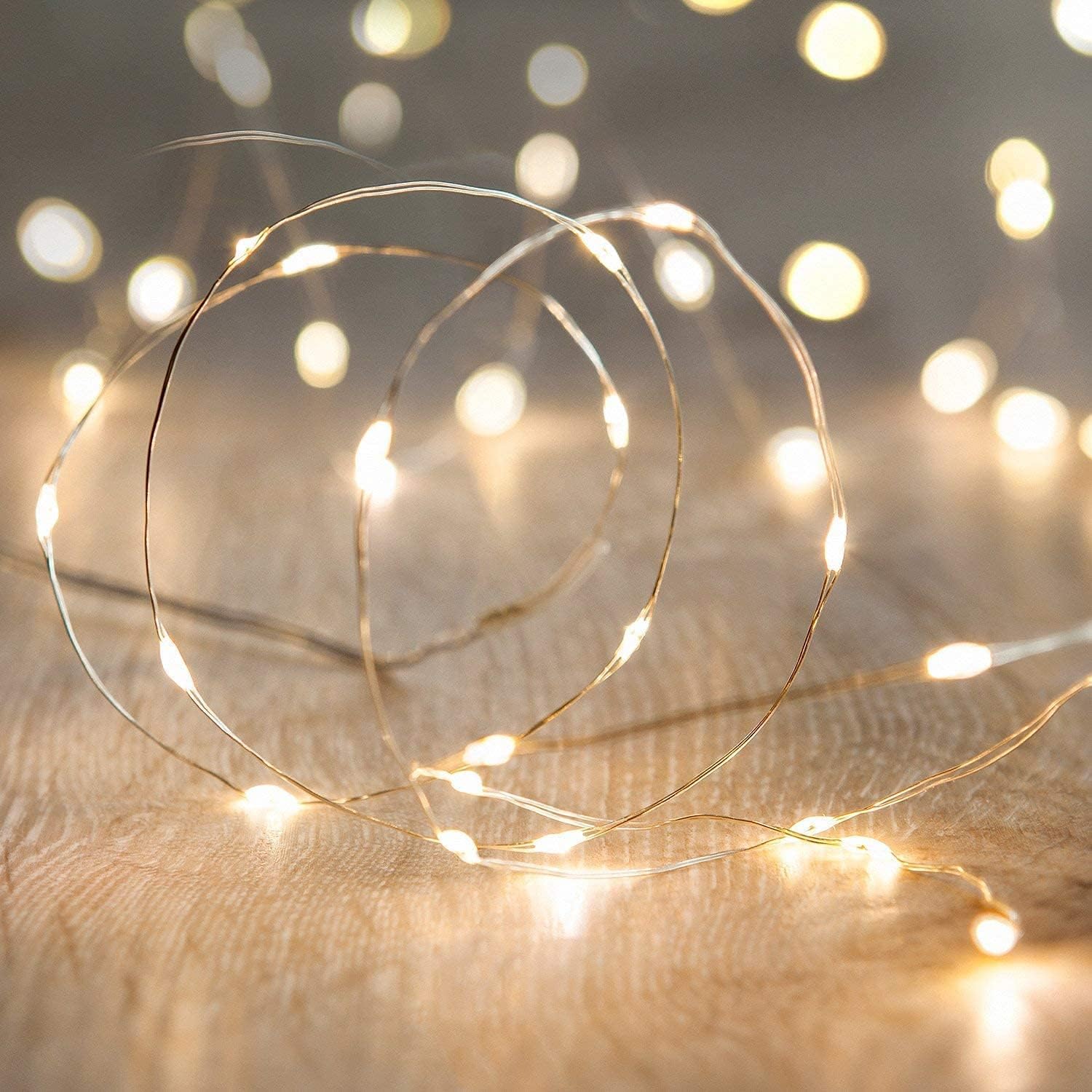 30 (or 60) super bright warm white leds on a single silver ultra-thin copper wire with 4-inch bulb spacing