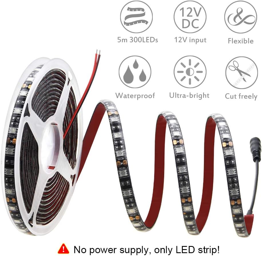 300 high-brightness 5050 smd red leds on 16.4ft / 5m strip at 60 leds/m density