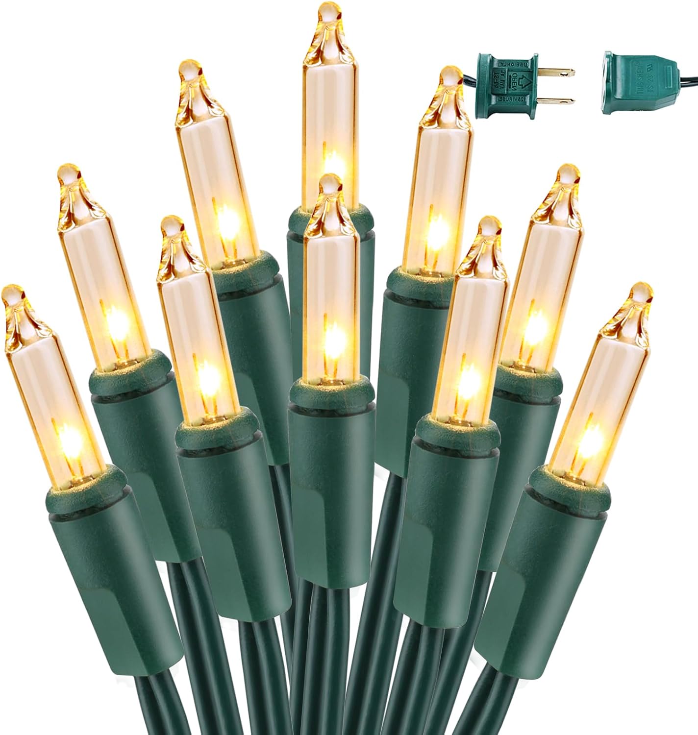 300 incandescent mini bulbs across two 150-count strands at 2.5v / 0.43w per bulb