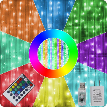 300 led curtain light array covering 9.8 x 9.8 ft