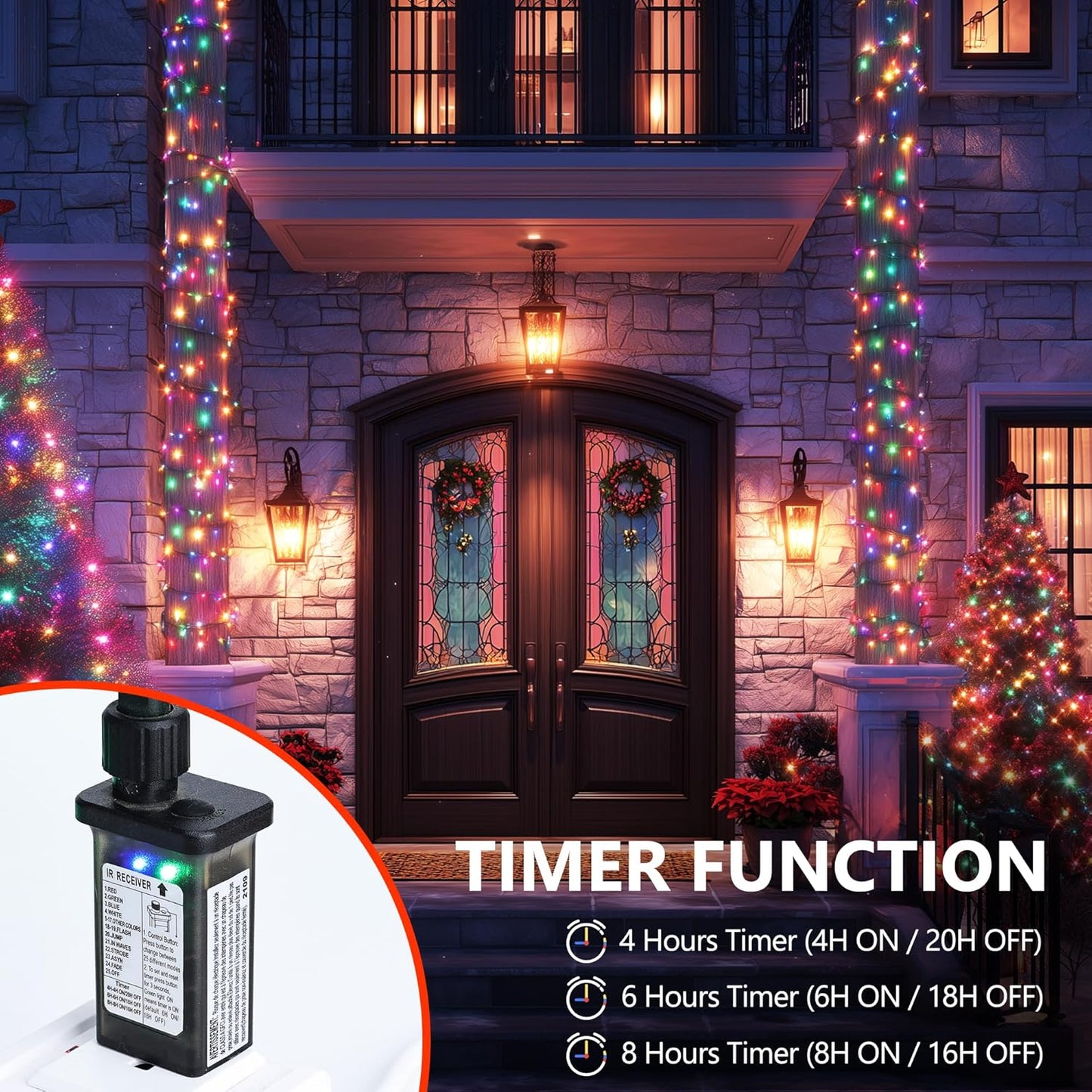 32-key infrared remote with 32.8 ft effective range for color and mode control