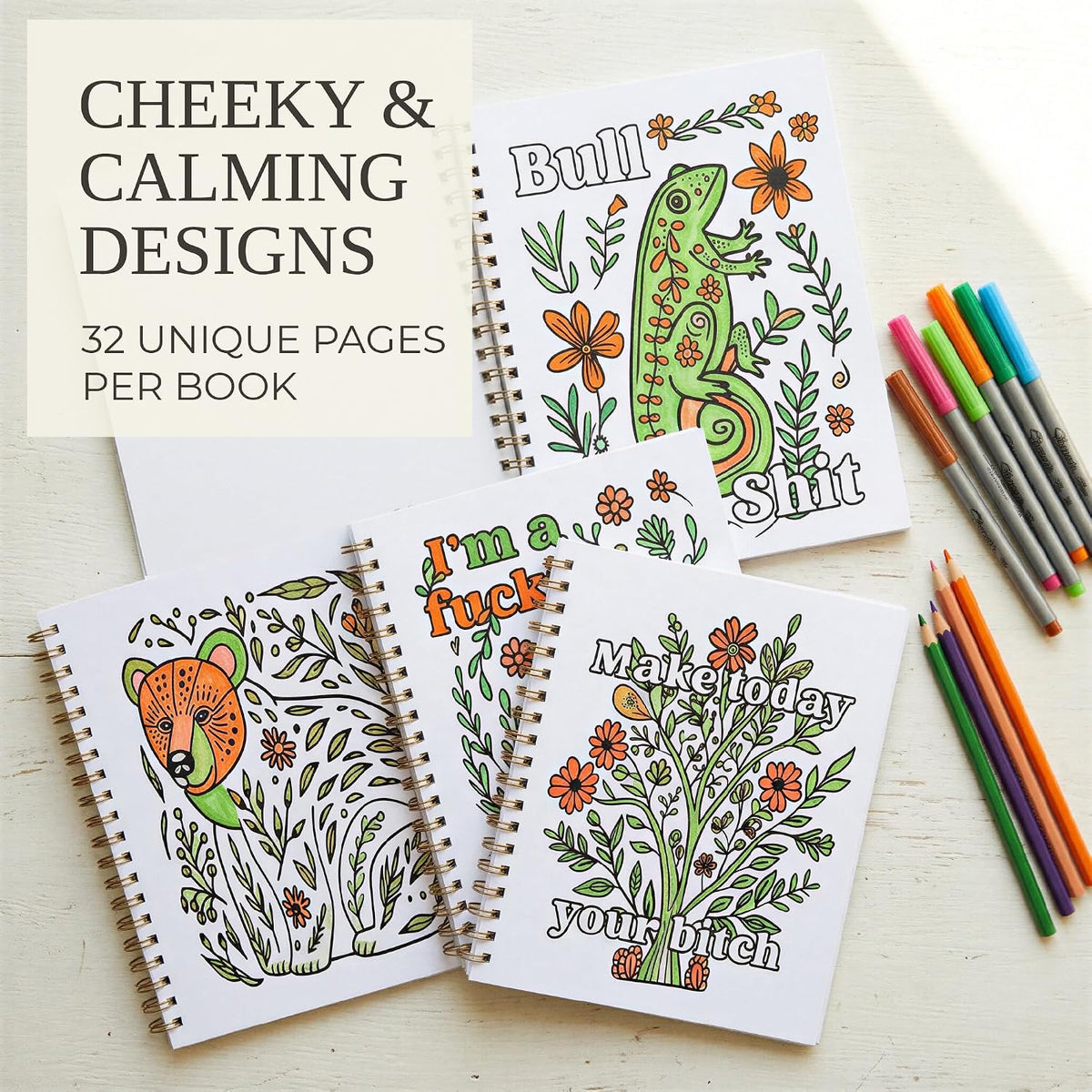 32 pages per book at 8.3 x 7.08 inches — travel-friendly dimensions