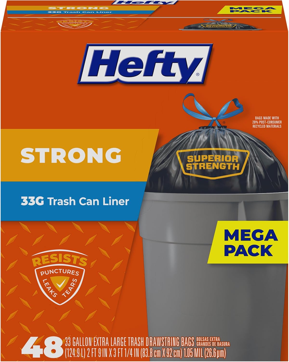 33-gallon extra-large capacity sized for standard curbside carts and oversized kitchen cans