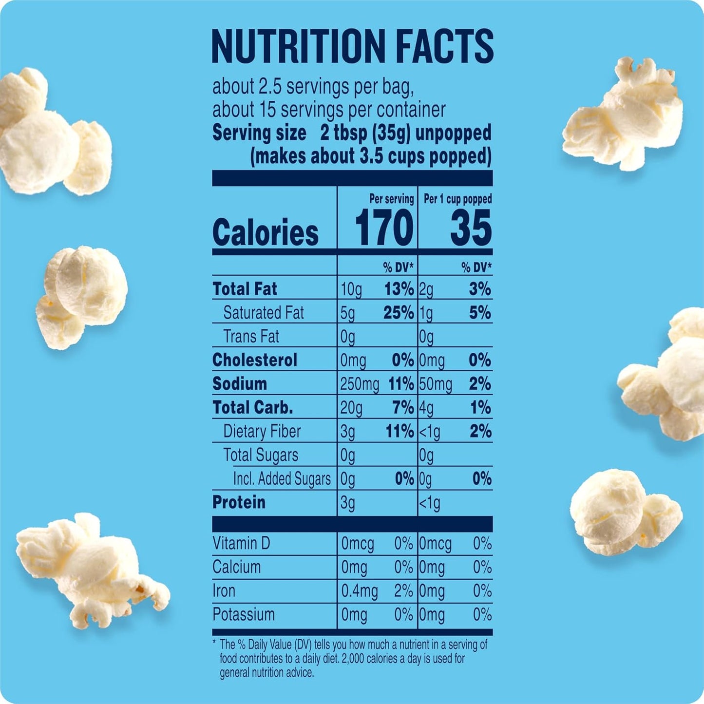 35 calories per cup popped with 0g trans fat per serving