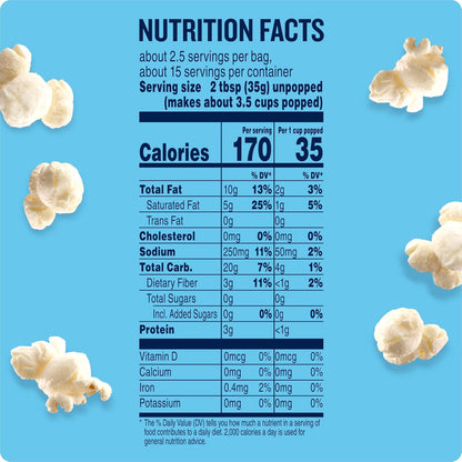 35 calories per cup popped with 0g trans fat per serving