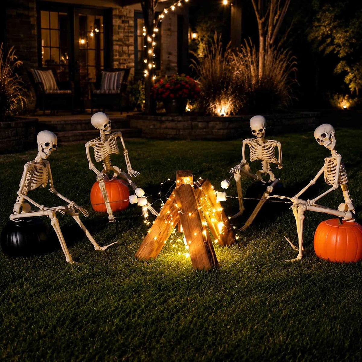 SpookyLite 2 Pack Skeletons – Stable Tip-Resistant Halloween Display Safe for Front Yard Kids & Pets