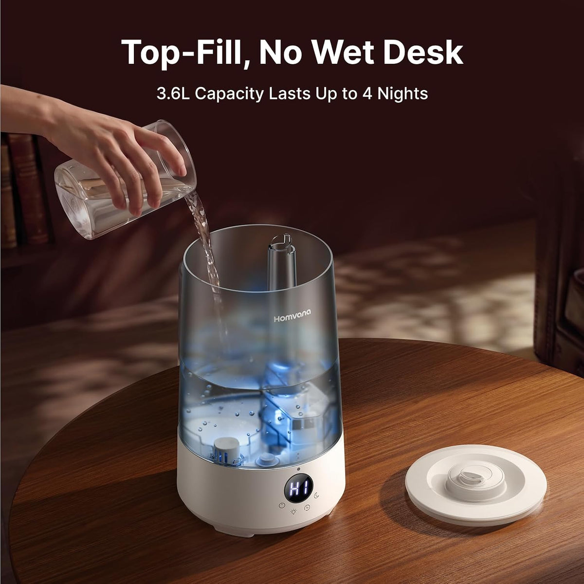360° rotatable mist nozzle and 7-color mood lighting