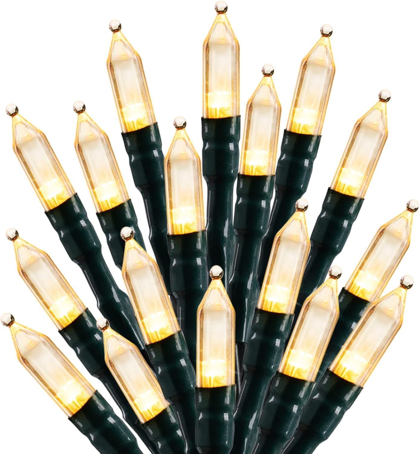 39 ft dark green cord with 100 led bulbs spaced 3.9 inches apart and 118-inch lead cord