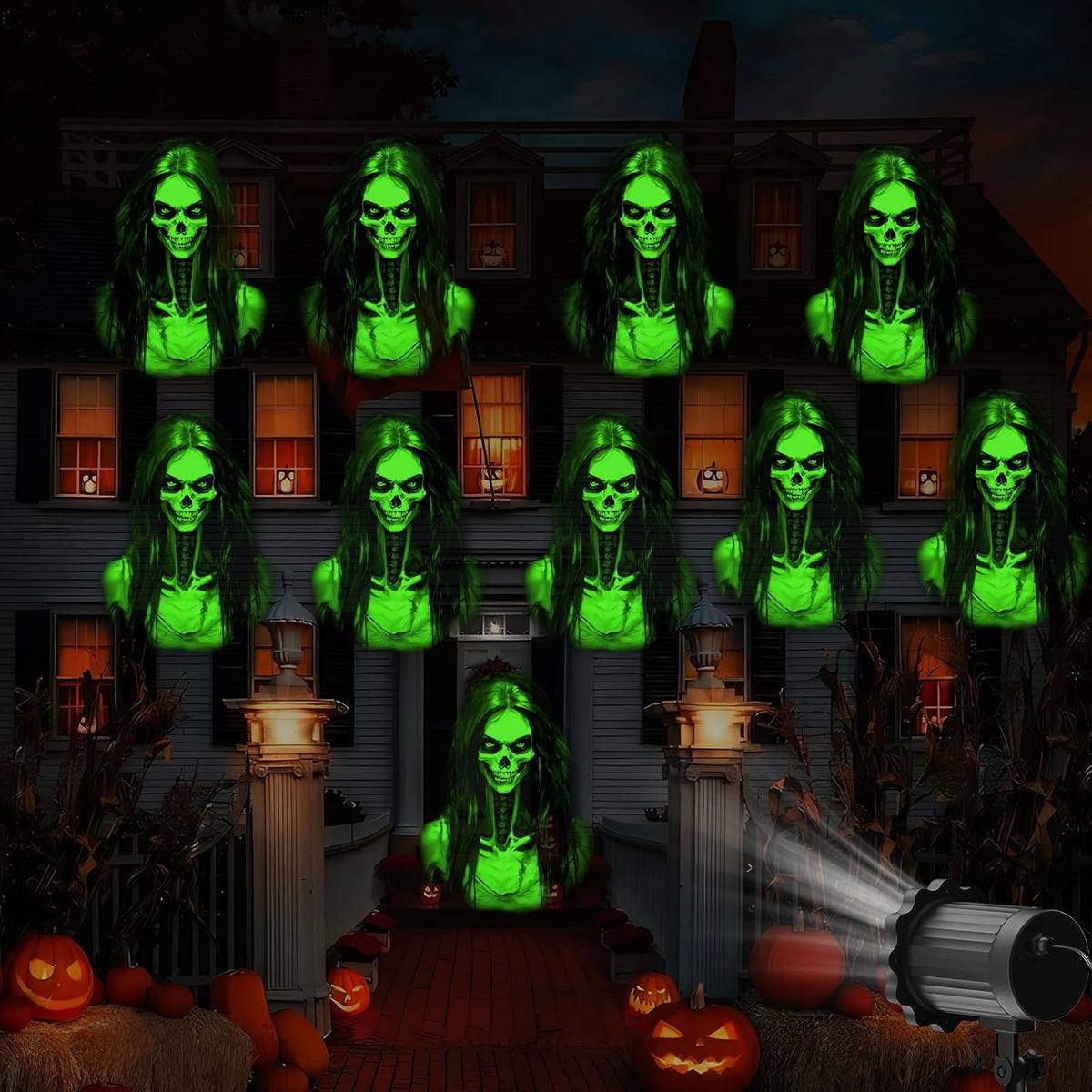 Halloween Projector 3D Skull, Holiday Gift for Women, Moms, and Halloween Enthusiasts for Bedroom, Yard, and Garage Displays