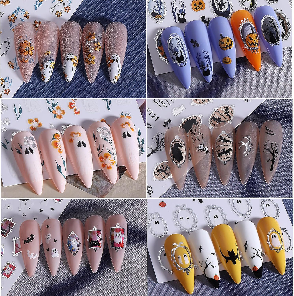 Halloween Nail Stickers 12 Sheets Cute Ghost Bat Pumpkin – Stocking Stuffer Gift for Teens and Women Who Love DIY Manicures