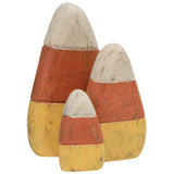 CWI Gifts Wooden Candy Corn Shelf Sitters 3/Set – Uncluttered Fall Accent in White Orange Yellow for Minimal Mantels