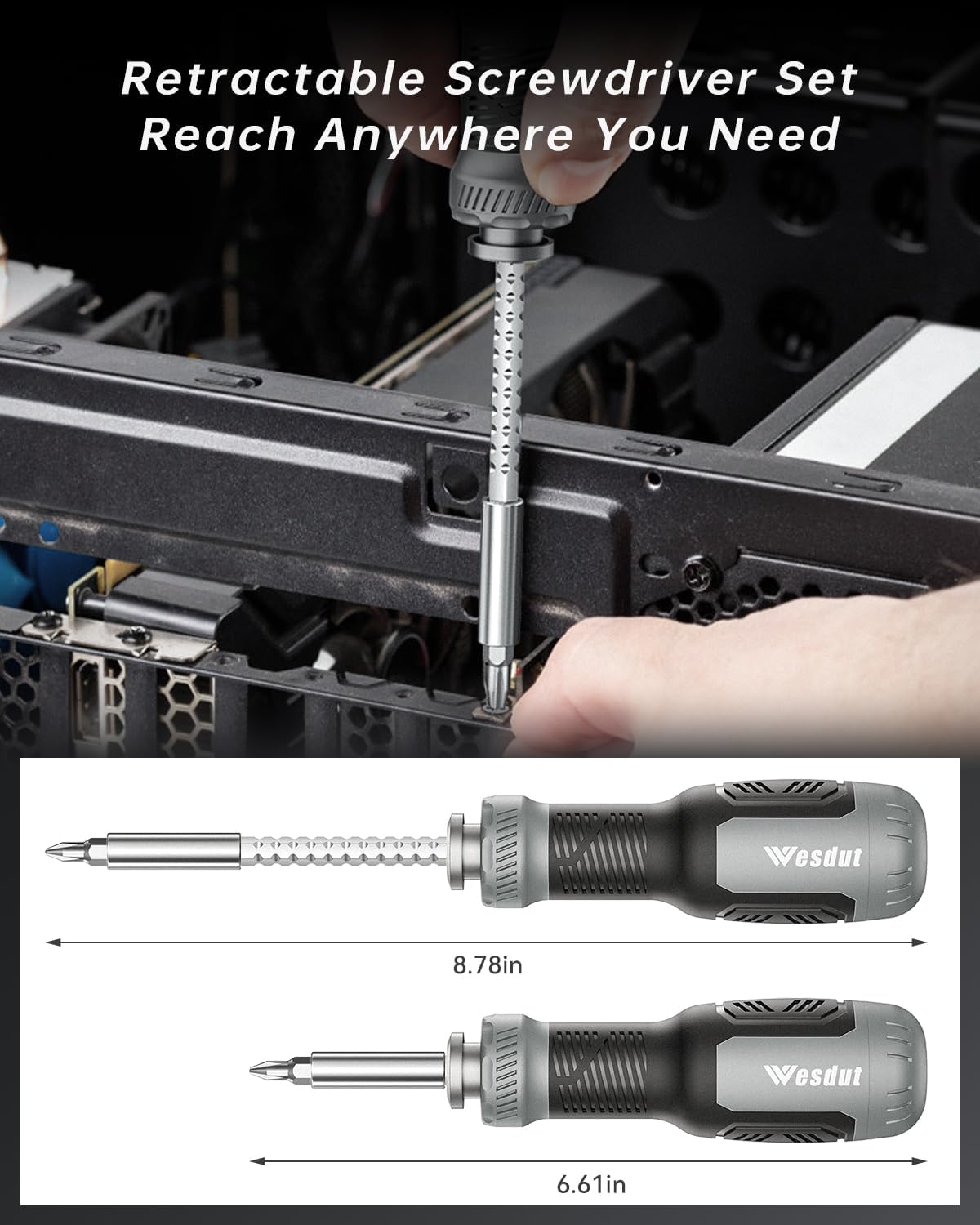 4.53" extension shaft for accessing recessed or hard-to-reach screws