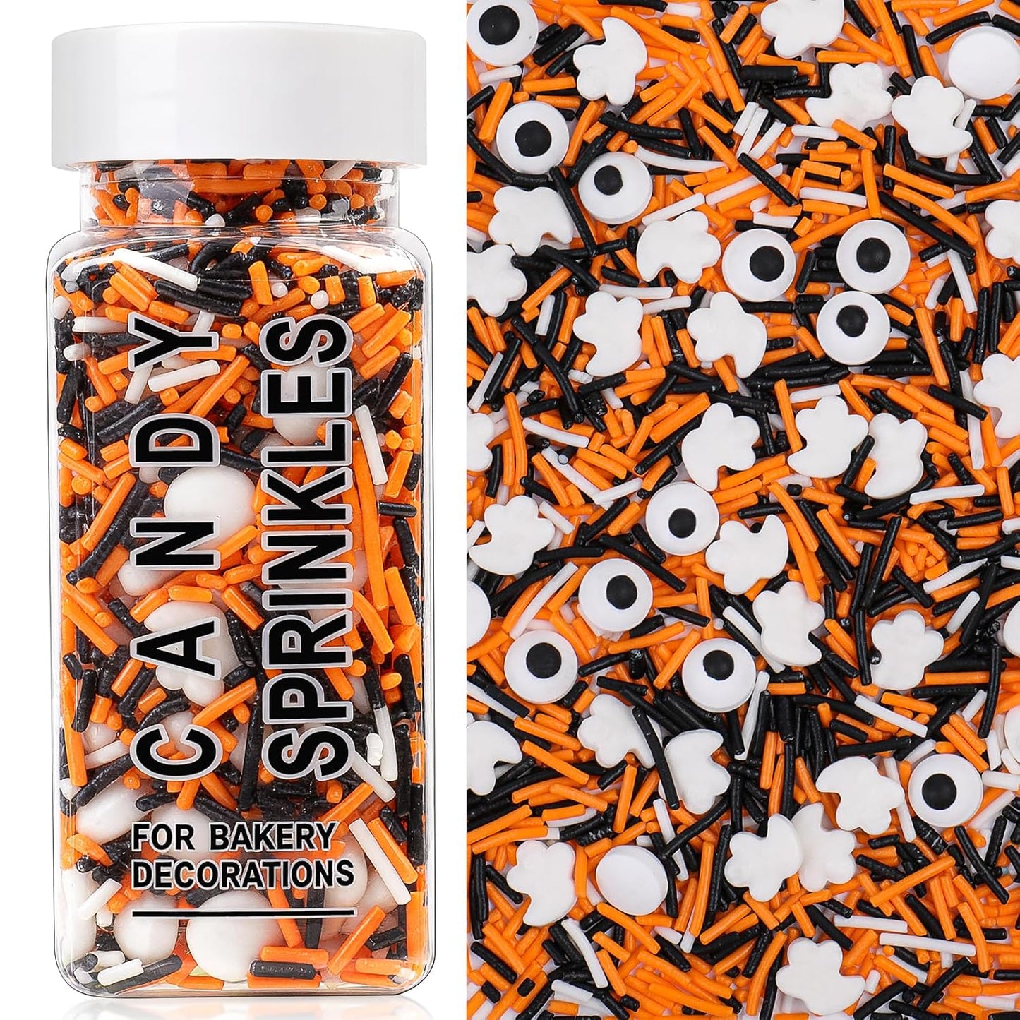 4.6oz jar containing a mix of jimmies sprinkles and edible candy eyes