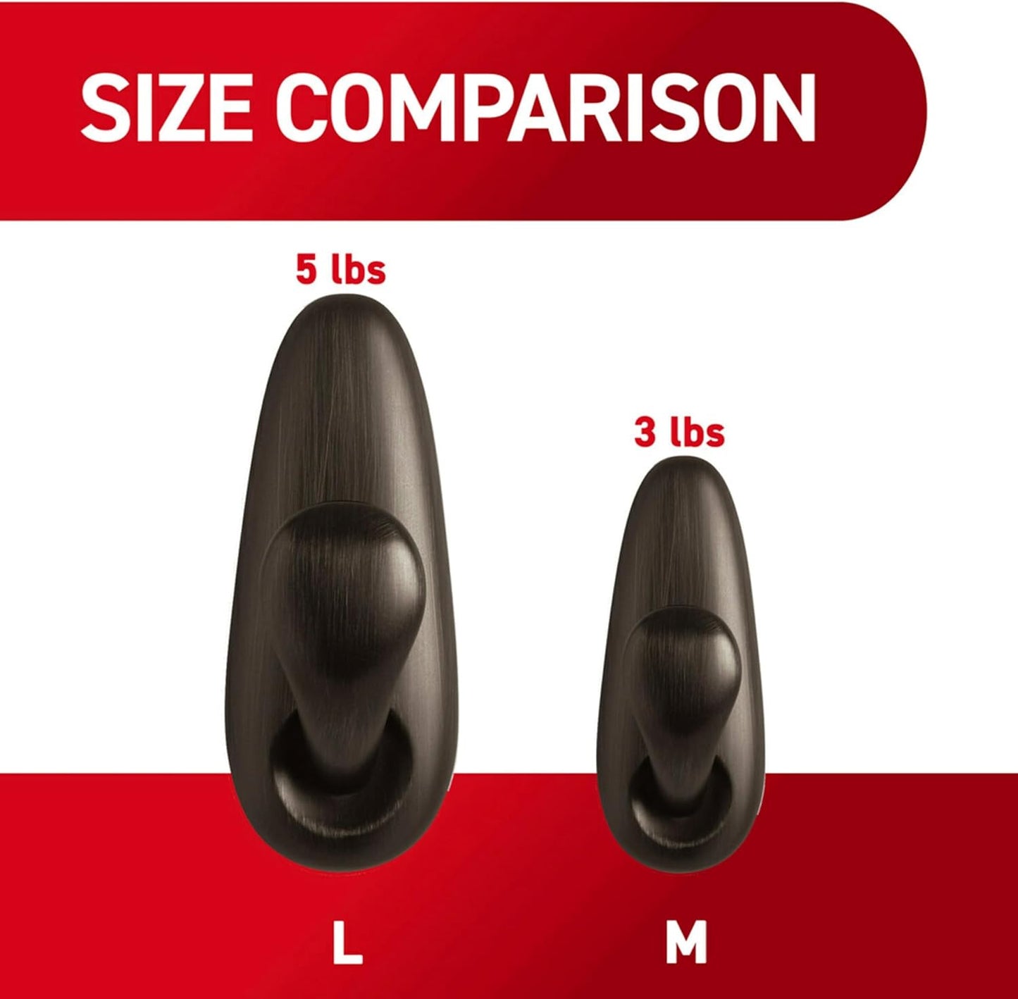 4 large adhesive strips included (2 per hook) for strong two-sided bonding