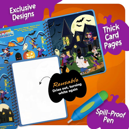 4 pages per book with reusable water-activated color reveal