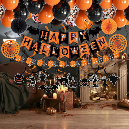 Fecedy Halloween Outdoor Decorations Bundle – Weather-Friendly Paper Fans & Garland for Porch Trick-or-Treat Night