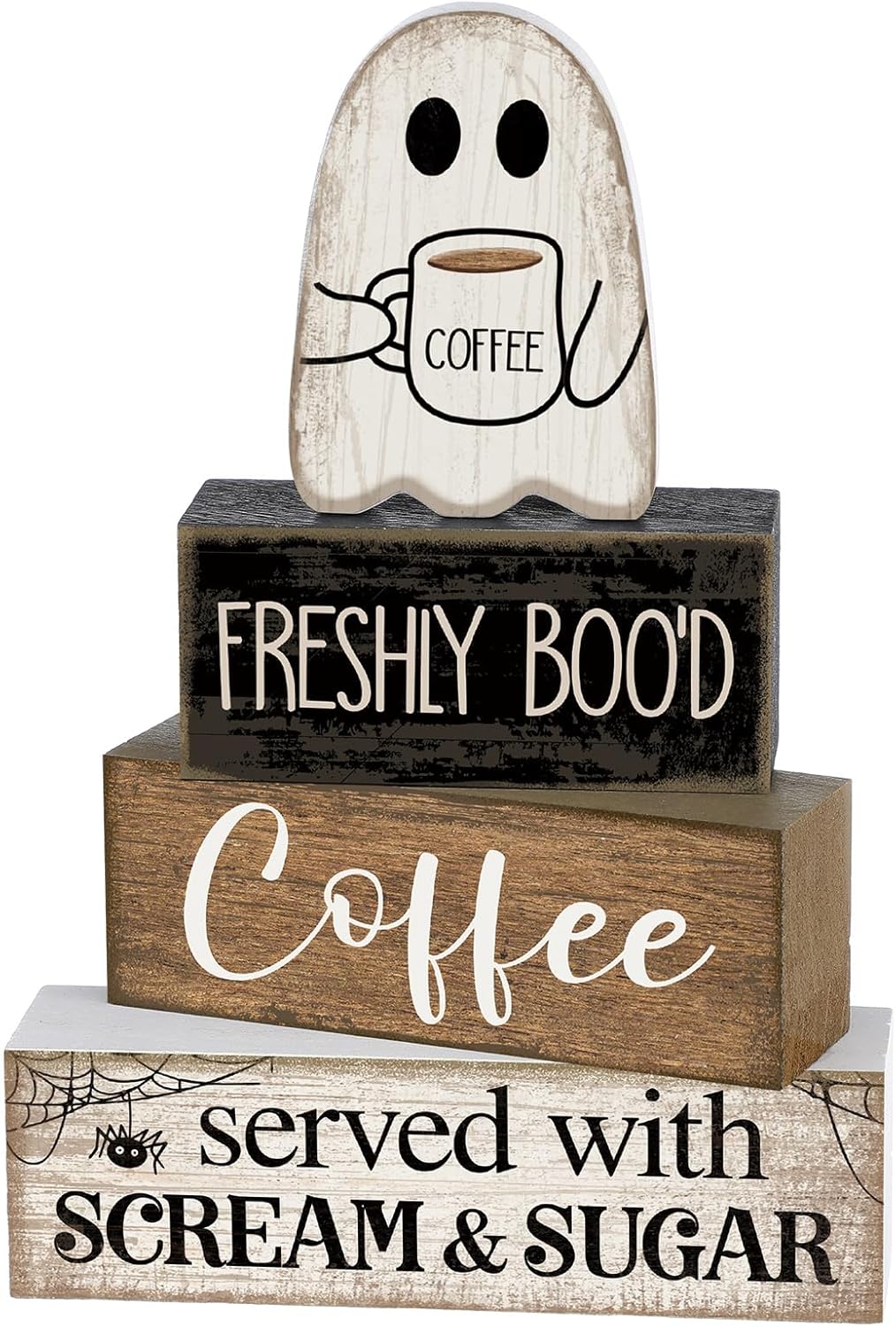 4-piece set including 1 main character decoration and 3 stackable wooden book blocks in varying sizes