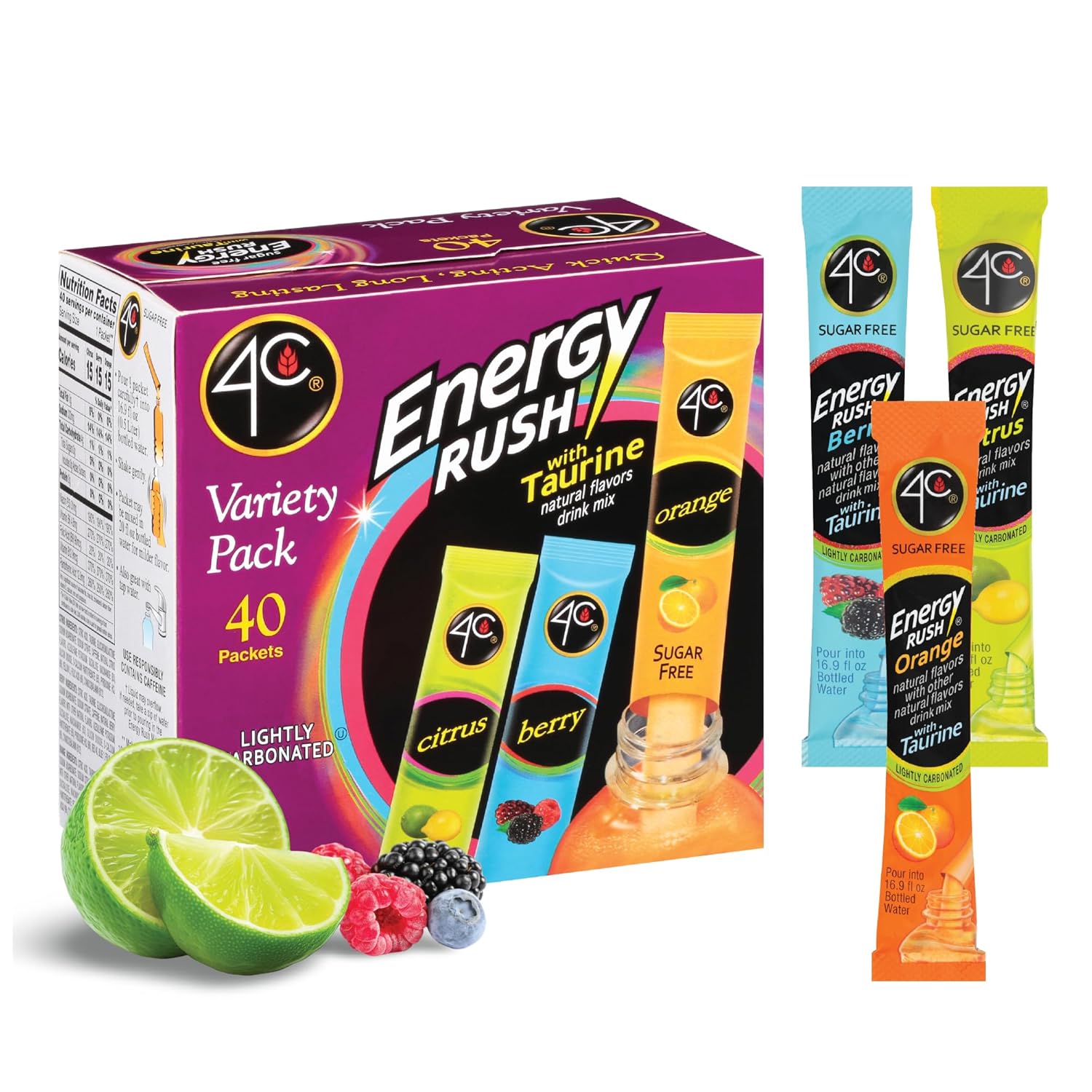 40 single-serve powder stick packets in resealable-friendly format