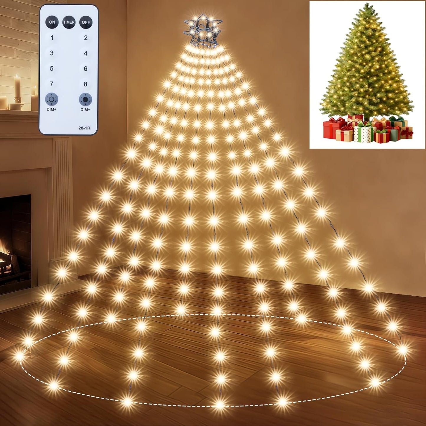 400 led beads across 10 cascading lines with top ring for one-step install