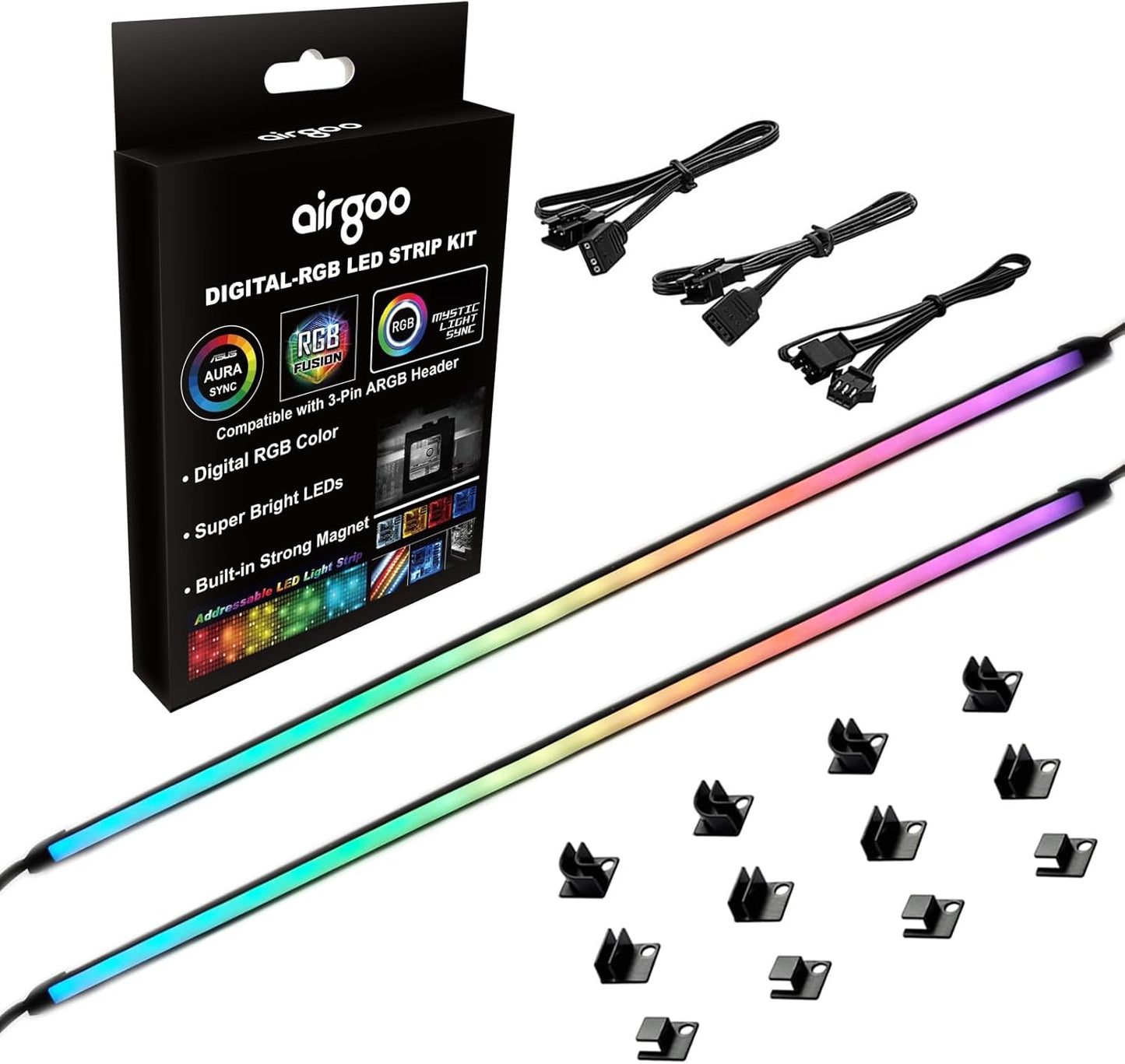 42 individually addressable rgb leds (21 per strip) with 5v 3-pin argb connector