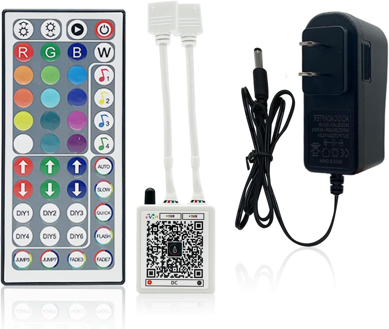 44-key ir remote with 16 static colors, brightness control, and on/off