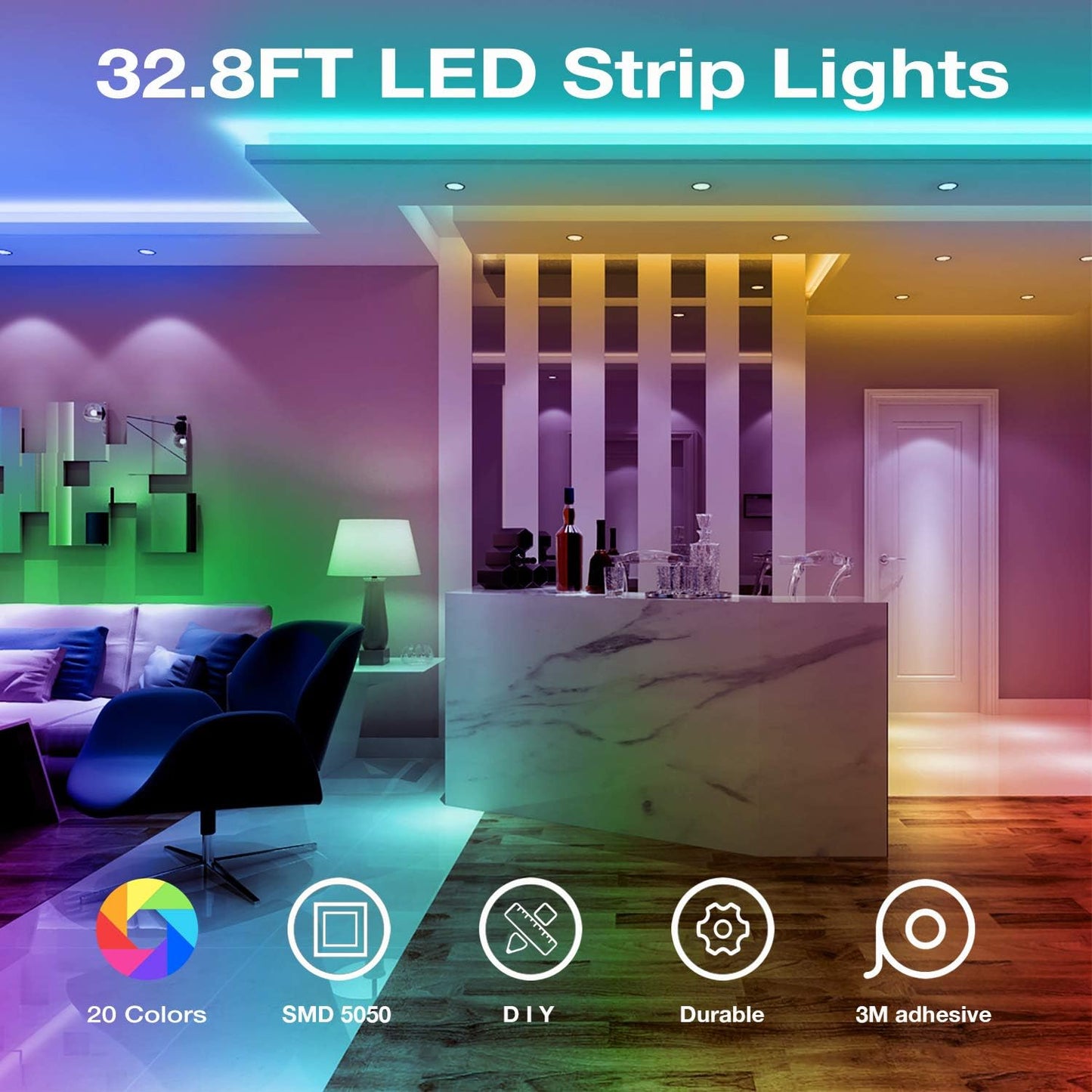 44-key ir remote with 20 default colors and diy custom color function
