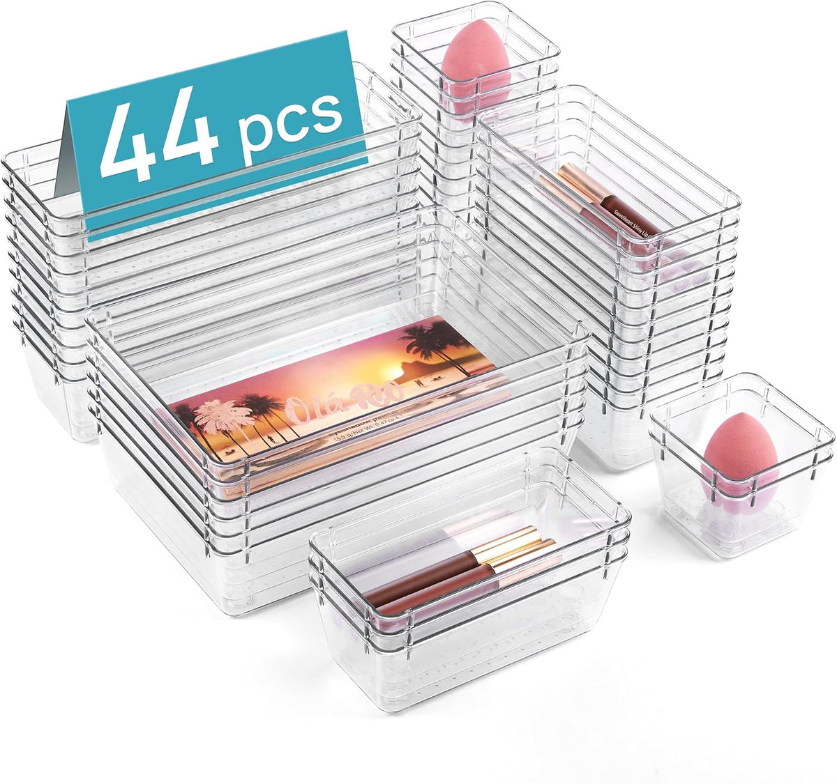 44-piece set in 4 sizes: 9x6x2.2 inches, 9x3x2.2 inches, 6x3x2.2 inches, 3x3x2.2 inches