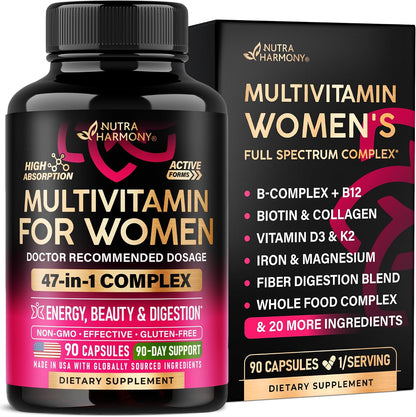 47-in-1 nutrient stack including vitamins a, c, d3, k2, b-complex, selenium, magnesium, iodine, and calcium