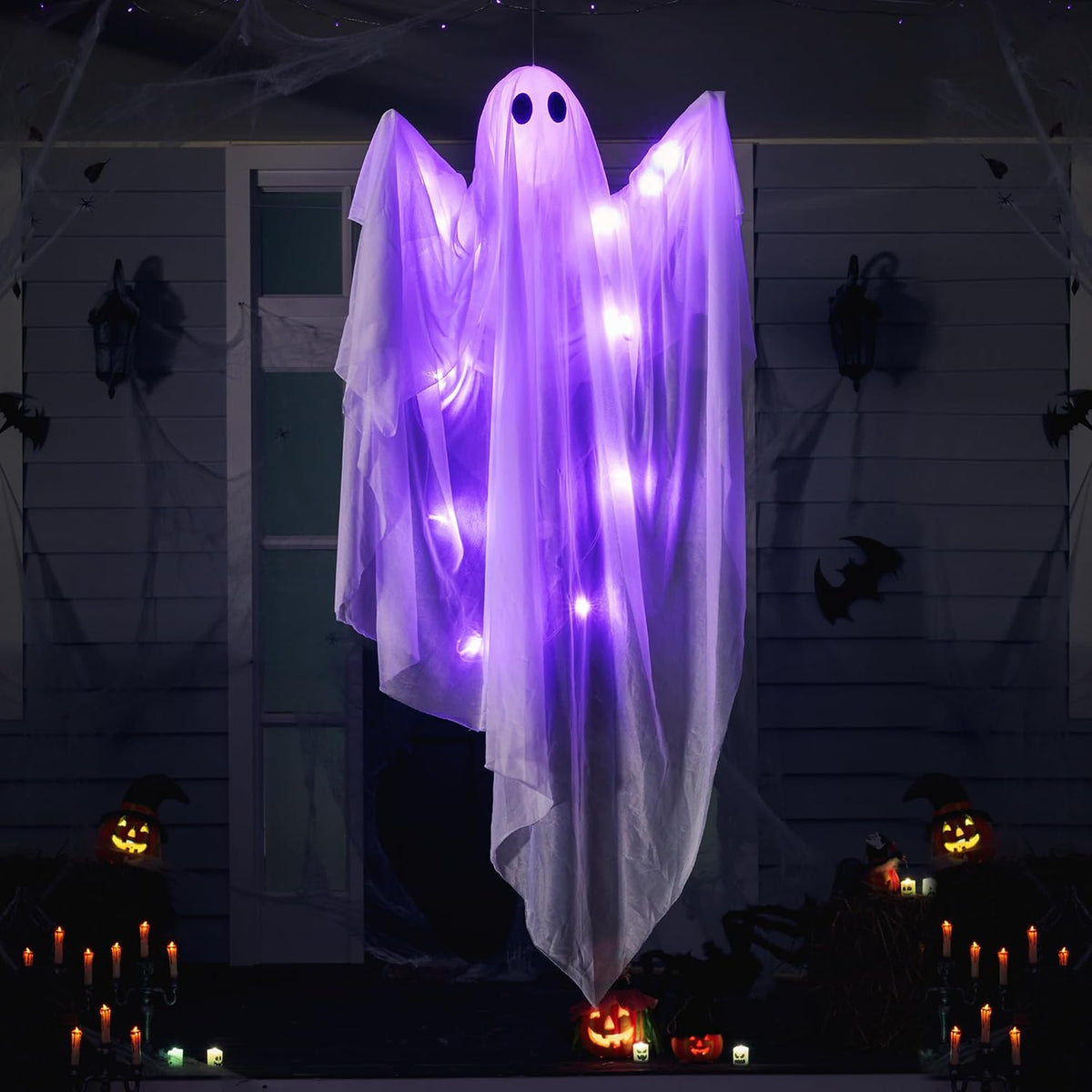 47-inch tall hanging ghost with intricate fabric-and-plastic construction