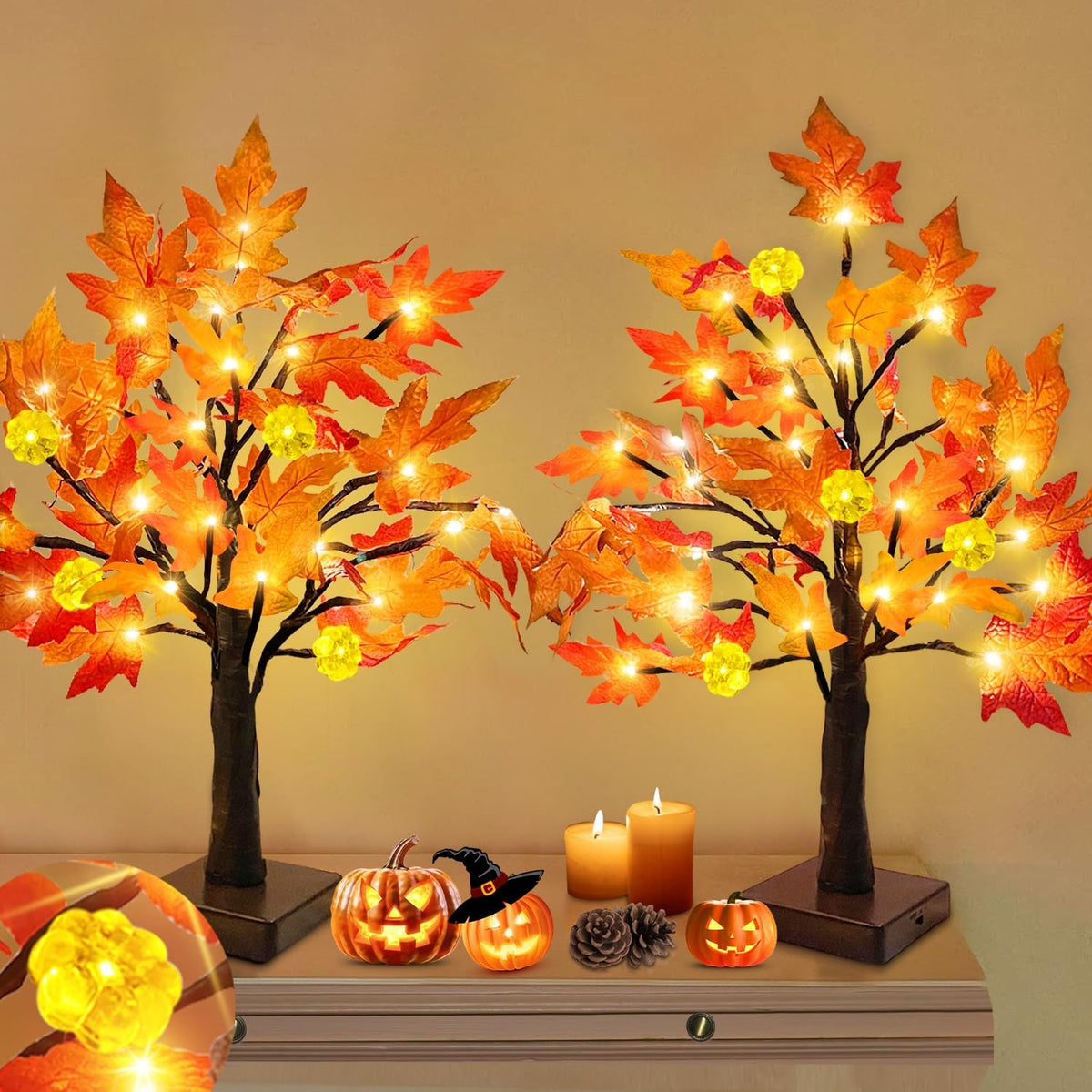 48 total warm white leds (20 per tree) on pre-lit maple branches