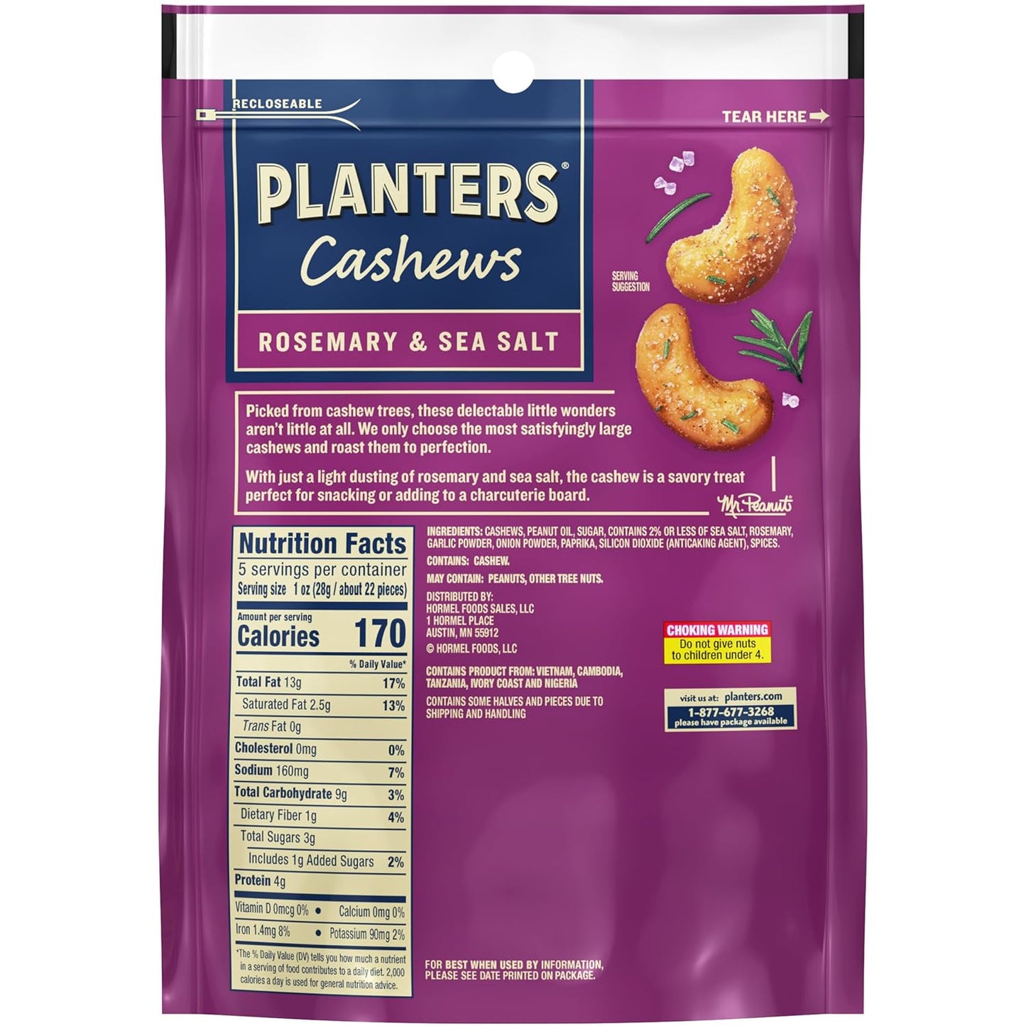 4g plant-based protein and 170 calories per 1oz serving clearly printed on pack