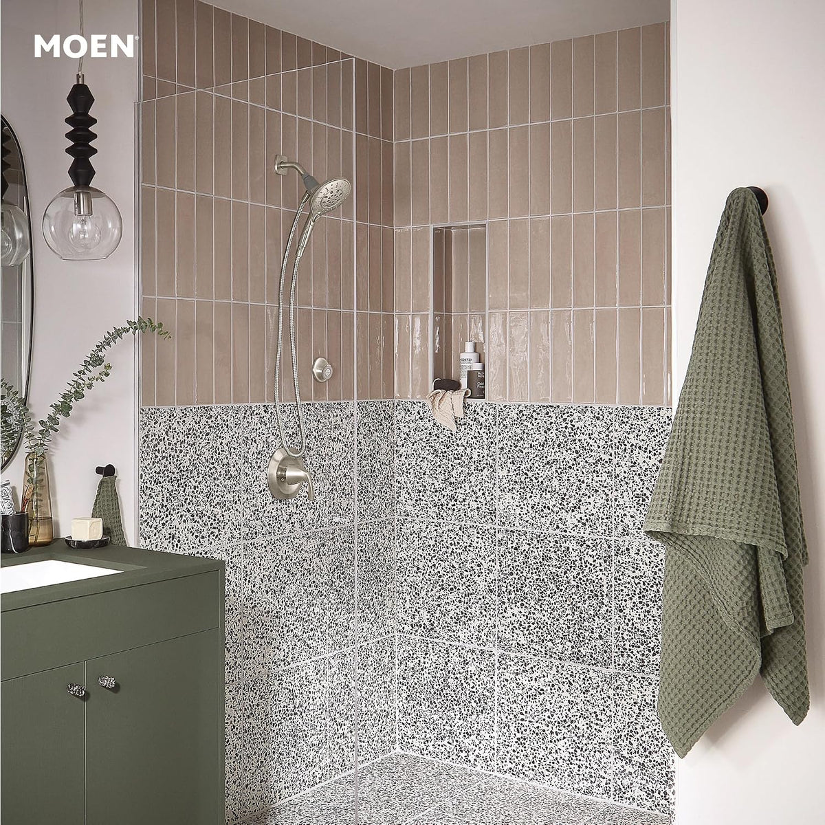 Moen Magnetix Dual Shower with One-Handed Wand Return, Safer Showering Solution for Mobility Limited Adults
