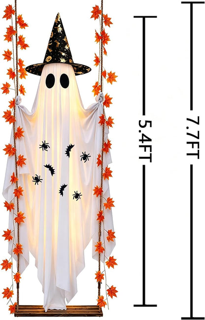 Halloweenify Ghost Swing Light – Child-Safe Hanging Ghost with Auto Timer & No Flame LED Glow for Family Halloween