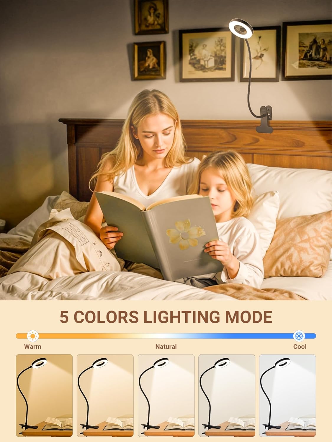 5 color temperatures (3000k-6000k) and 10 brightness levels with memory function