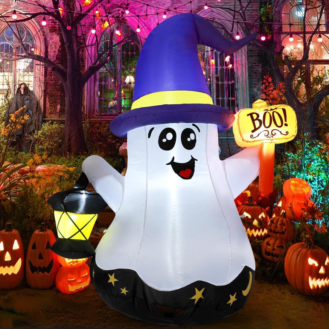 5-foot inflatable wizard ghost with hand-held light detail