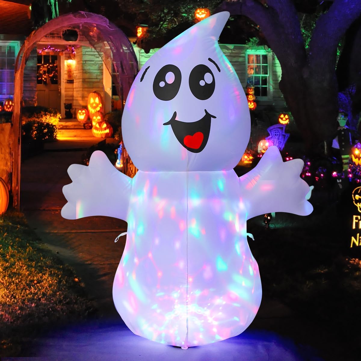5 ft inflatable ghost with built-in rotatable colorful led lights (magic light effect)
