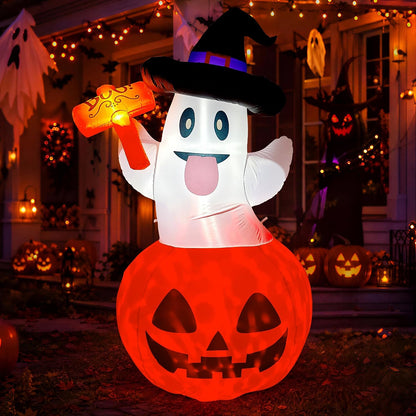 5 ft tall inflatable design available in black and white ghost pumpkin or black and orange turkey variants