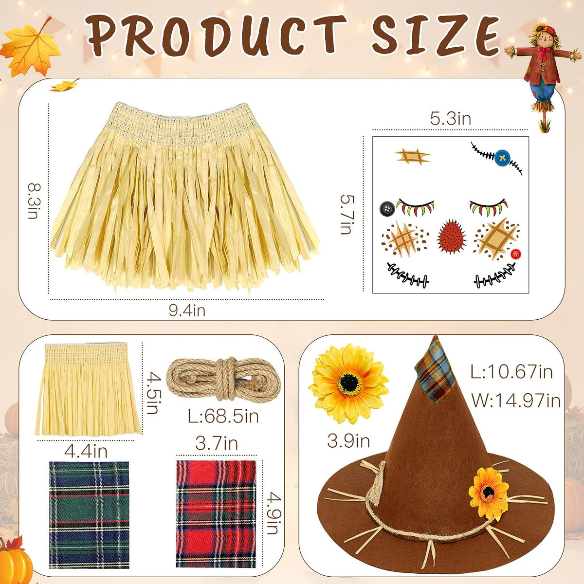 Gofriipai Scarecrow Headband and Decals Makeup Kit – Last-Minute Valentine's Day Gift for Halloween Lovers
