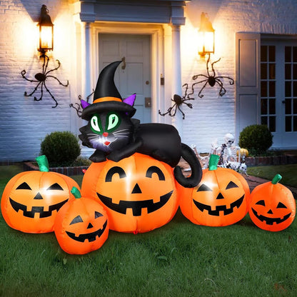 5-piece inflatable set (5ft pumpkin stack plus attached witch's black cat)