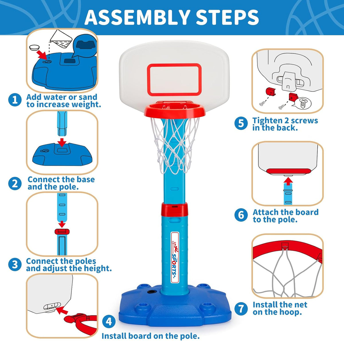 Basketball Hoop for Kids Ages 2-6 – Versatile Patio and Backyard Toy, 4 Color Options for Boys and Girls