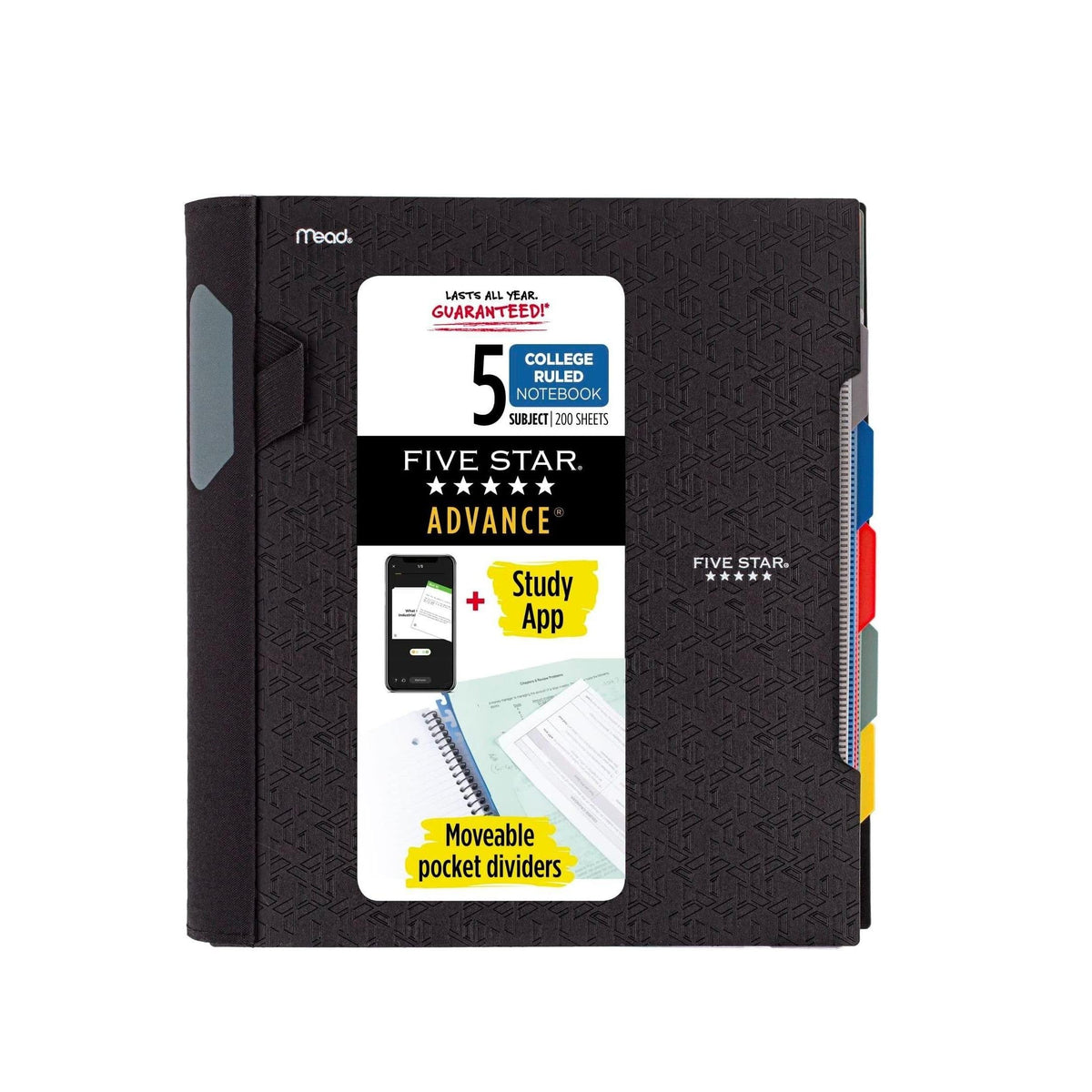 5 subject, 200 double-sided college ruled sheets (400 pages)