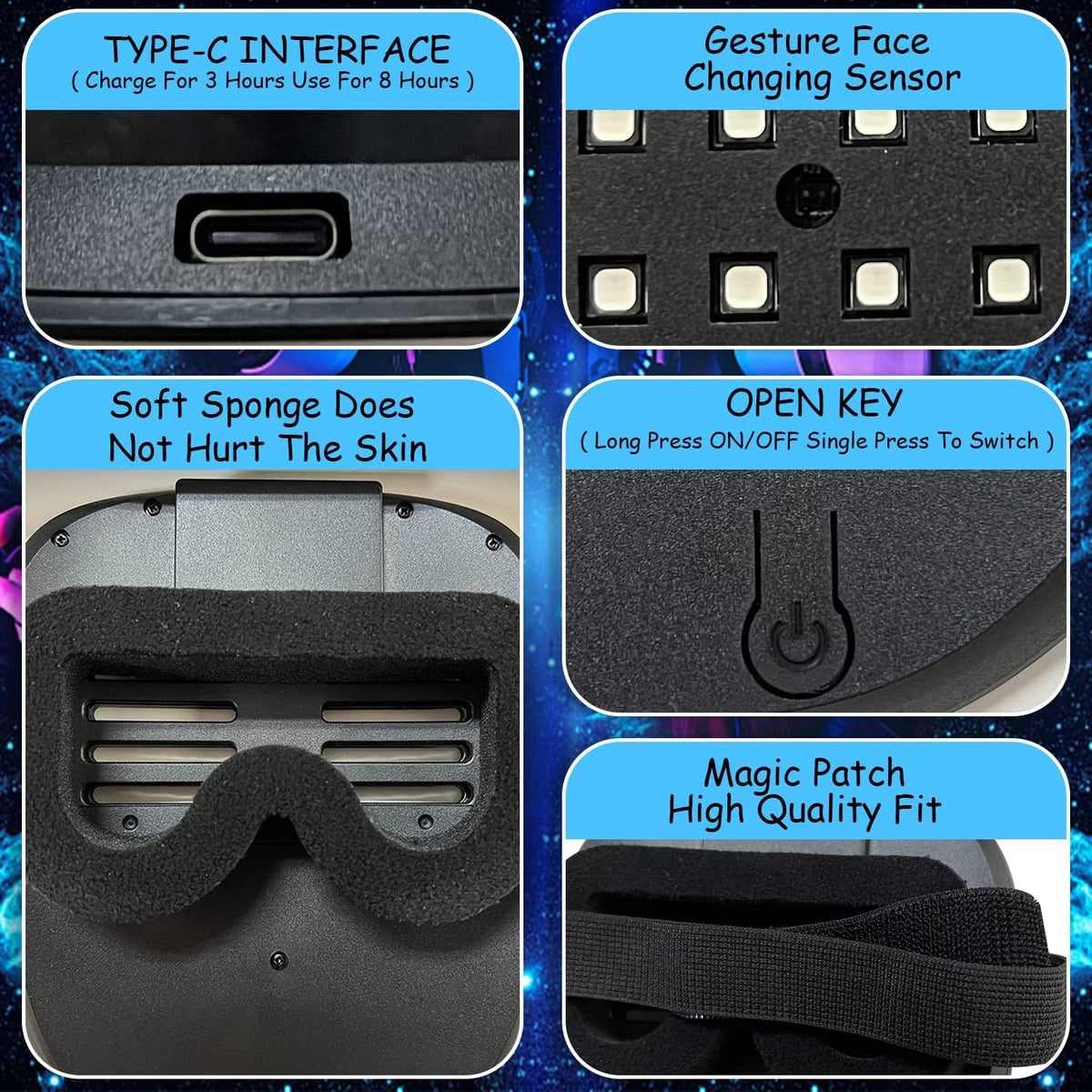 MOYACA LED Festival Mask – Durable Animated Light Up Wearable for Outdoor Concerts and Open-Air Costume Runs