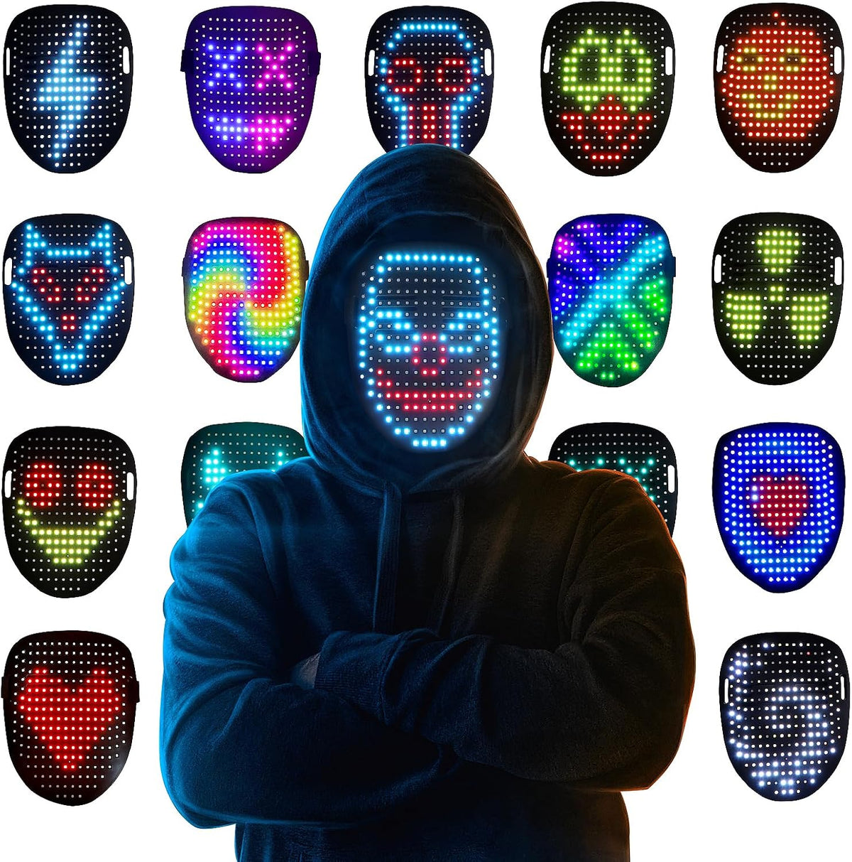50 selectable led light patterns and face-transforming animations