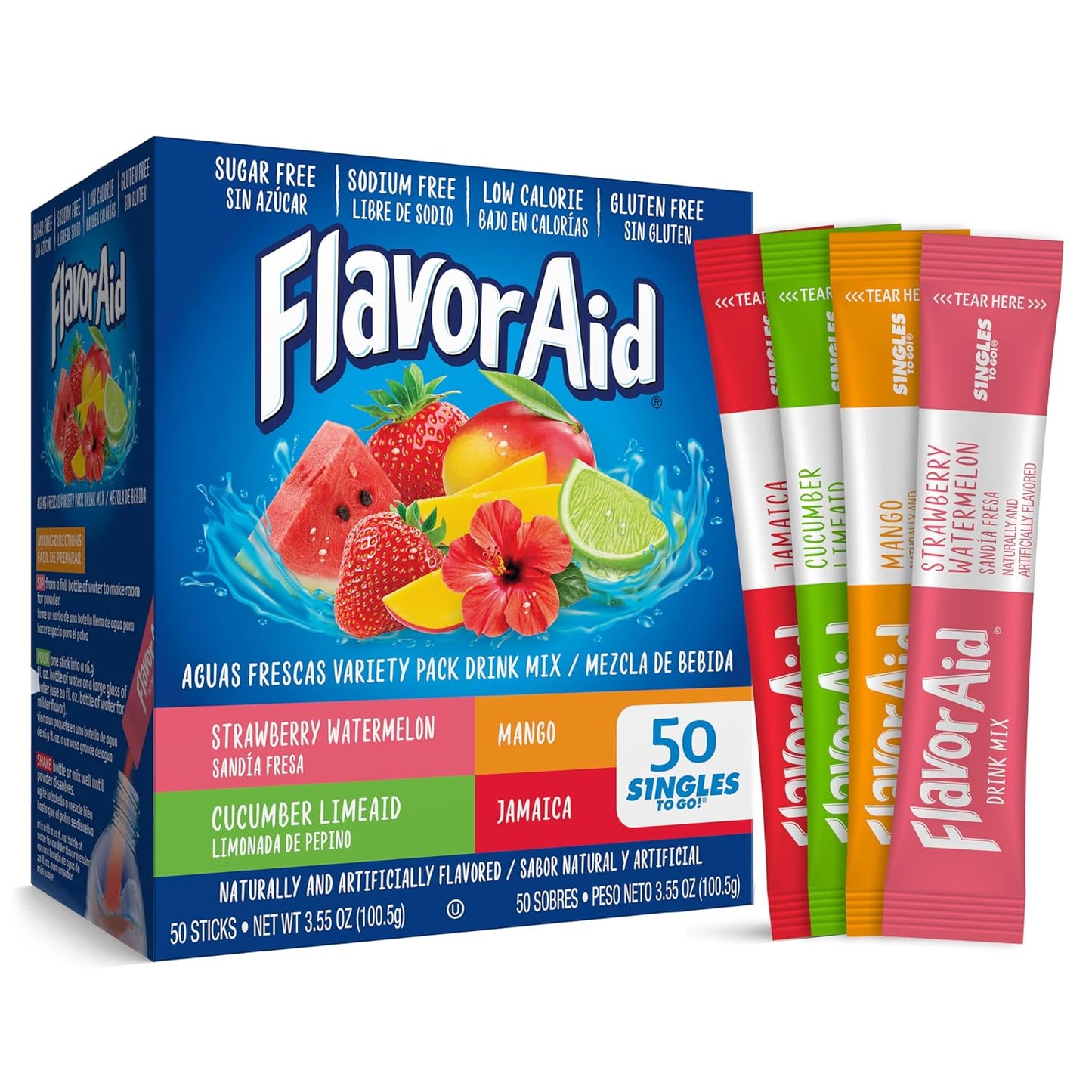 50 single-serve powdered drink mix sticks per box