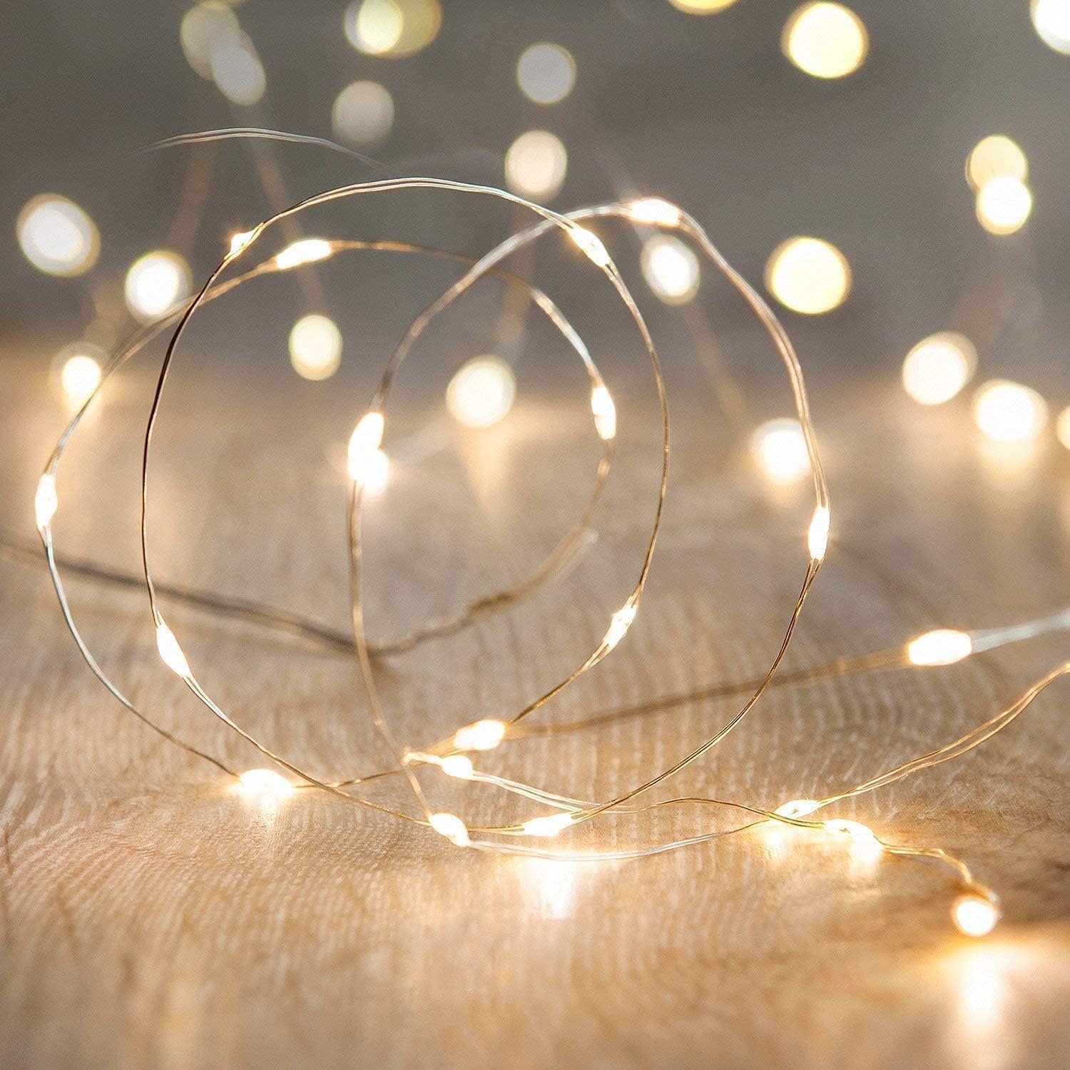 50 super-bright leds spaced 4 inches apart on 16.5ft silver ultra-thin copper wire