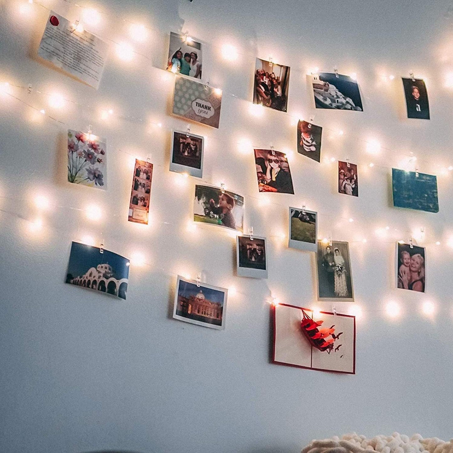 50 transparent photo clips included for hanging pictures or small items