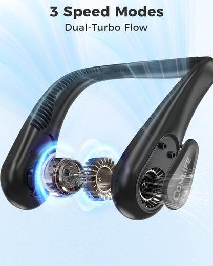 Portable Bladeless Neck Fan for Daily Wellness Routines, Hands-Free Rechargeable Cooling for Relaxing, Working, and Wind-Down Time